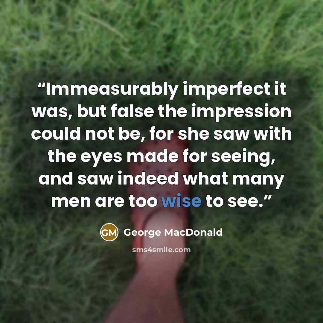 “Immeasurably imperfect it was, but false the impression could not be, for she saw with the eyes made for seeing, and saw indeed what many men are too wise to see.” quote by George MacDonald
