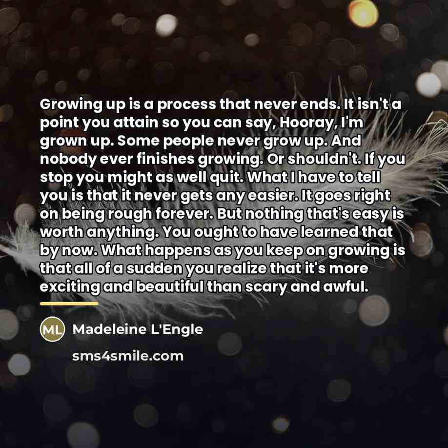 “Growing up is a process that never ends. It isn't…” quote by Madeleine L'Engle