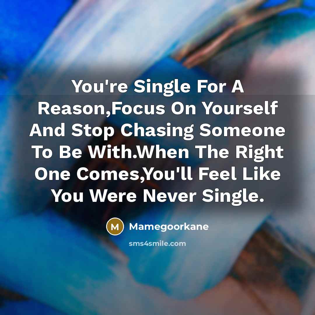 “You're Single For A Reason,Focus On Yourself And Stop Chasing Someone To Be With.When The Right One Comes,You'll Feel Like You Were Never Single.” quote by Mamegoorkane