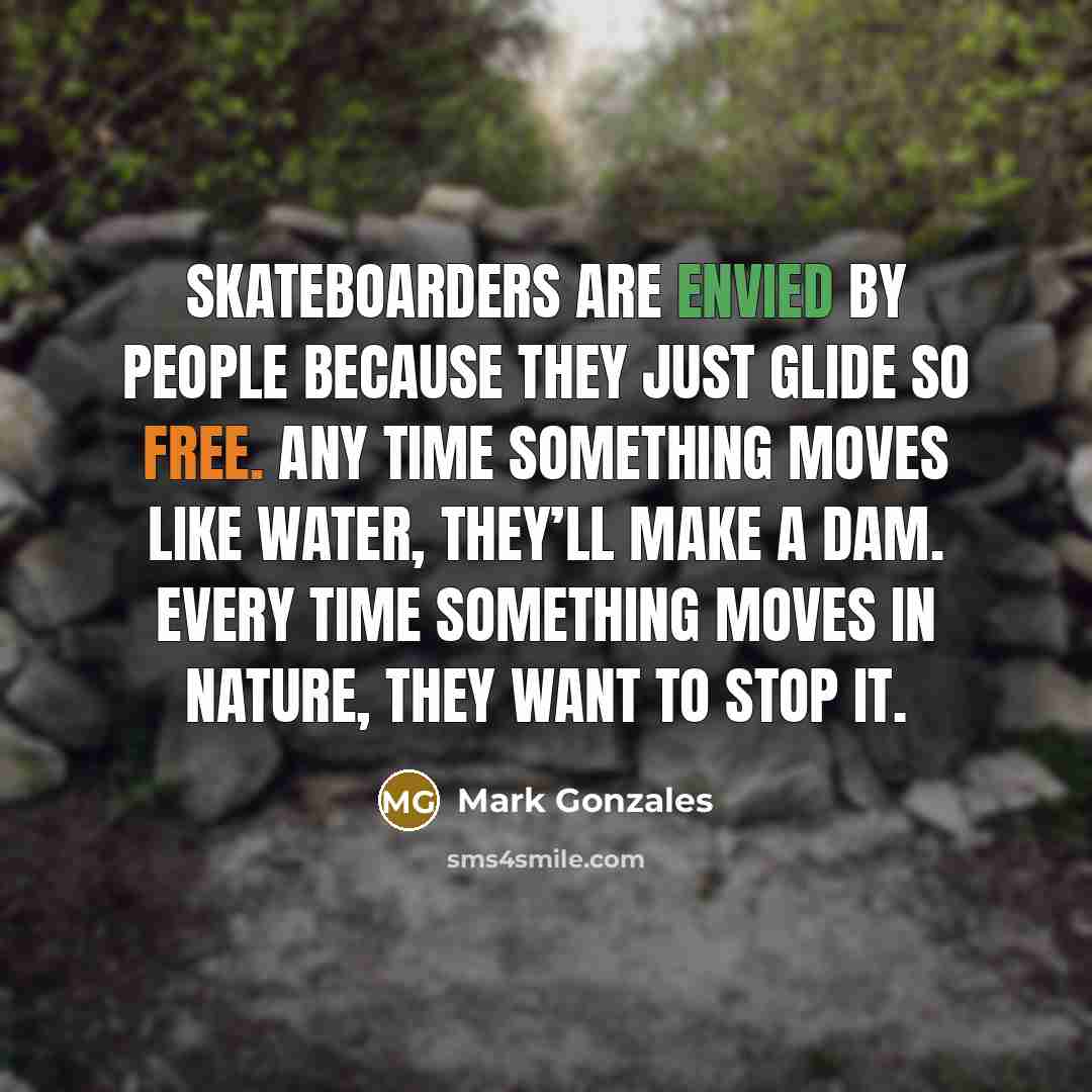 “Skateboarders are envied by people because they just glide so…” quote by Mark Gonzales
