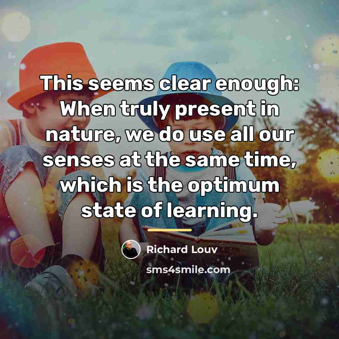 “This seems clear enough: When truly present in nature, we…” quote by Richard Louv