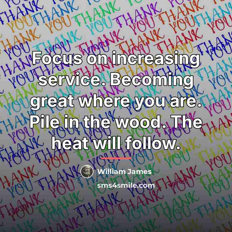 “Focus on increasing service. Becoming great where you are. Pile…” quote by William James