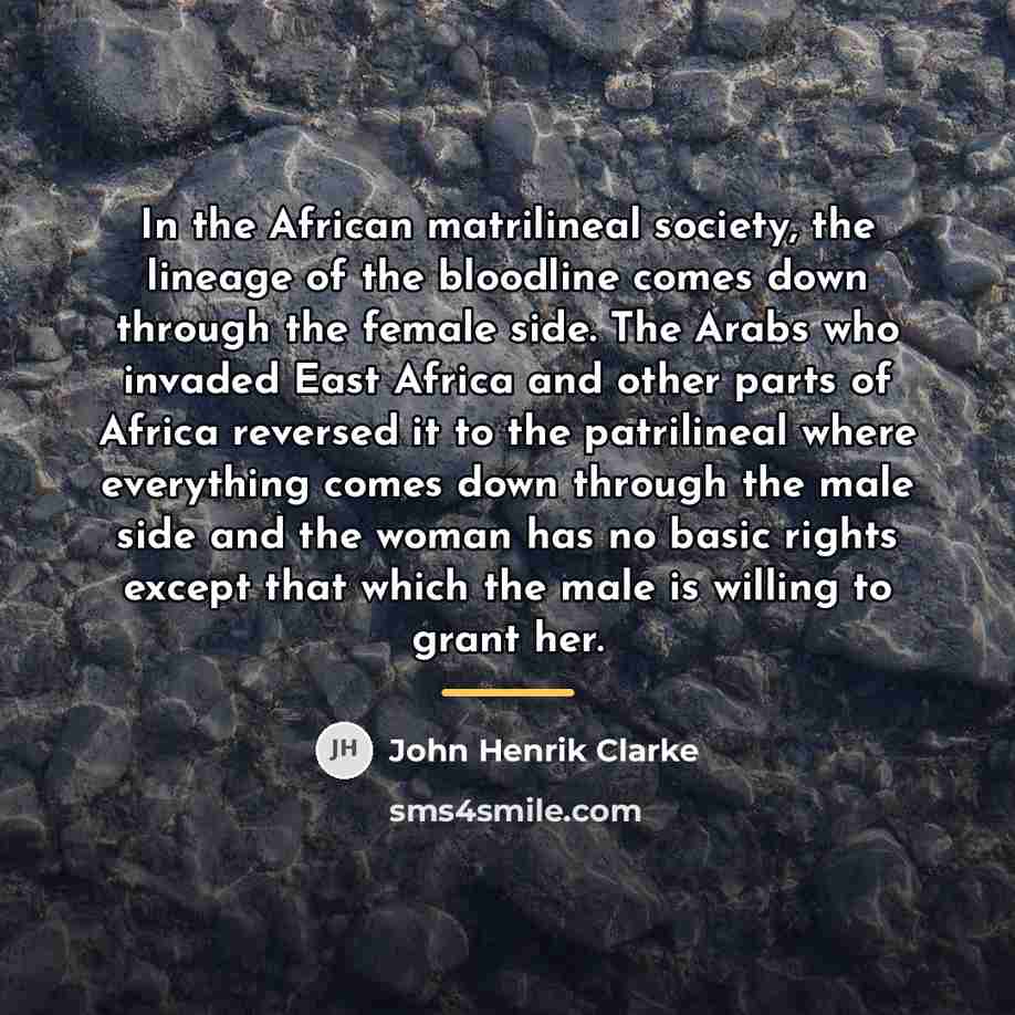 “In the African matrilineal society, the lineage of the bloodline…” quote by John Henrik Clarke