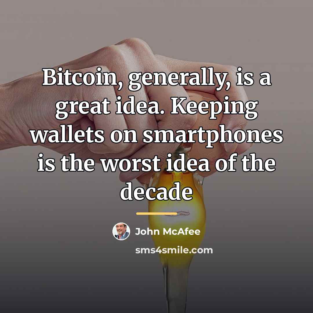 “Bitcoin, generally, is a great idea. Keeping wallets on smartphones…” quote by John McAfee