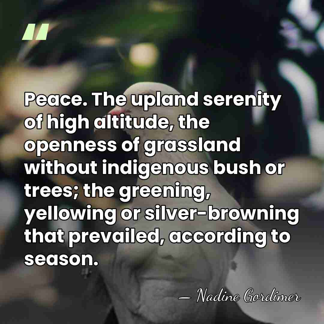 Peace. The upland serenity of high altitude, the openness of grassland without&hellip; - Nadine Gordimer