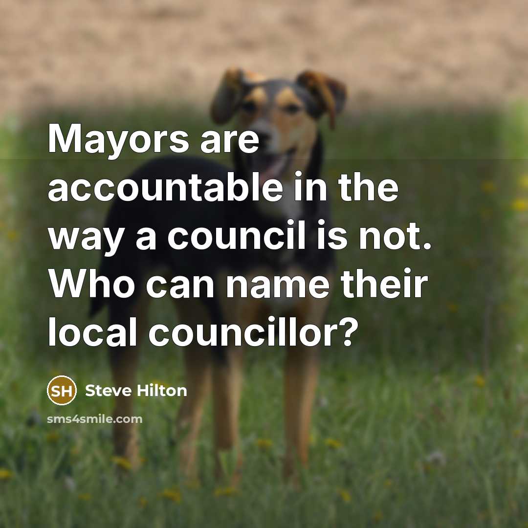 “Mayors are accountable in the way a council is not.…” quote by Steve Hilton