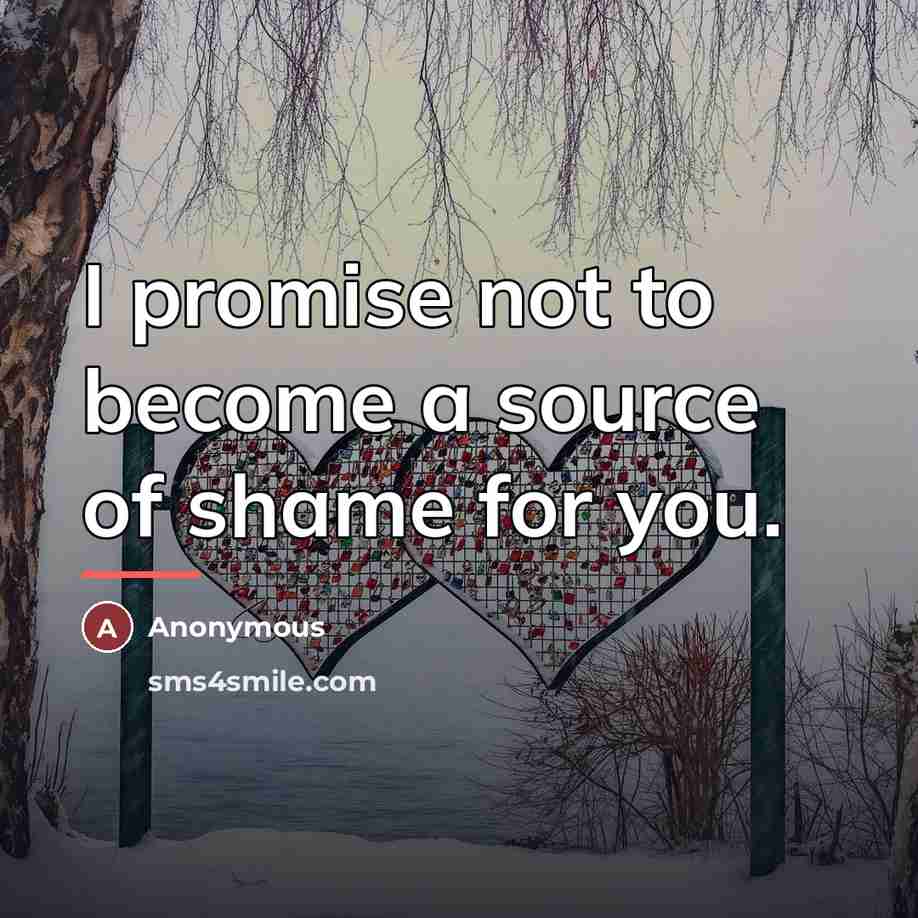 “I promise not to become a source of shame for…” quote by Anonymous