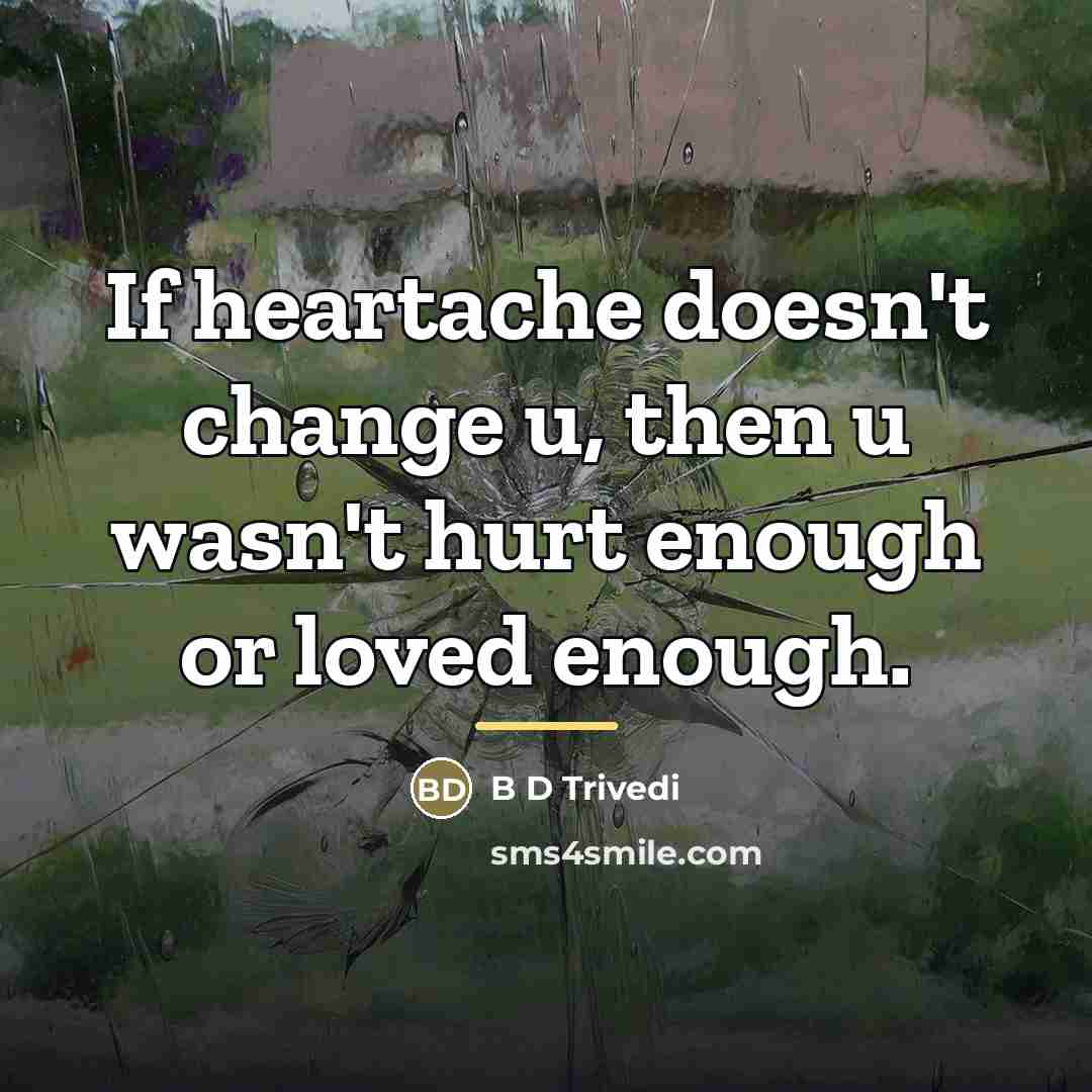 “If heartache doesn't change u, then u wasn't hurt enough…” quote by B D Trivedi