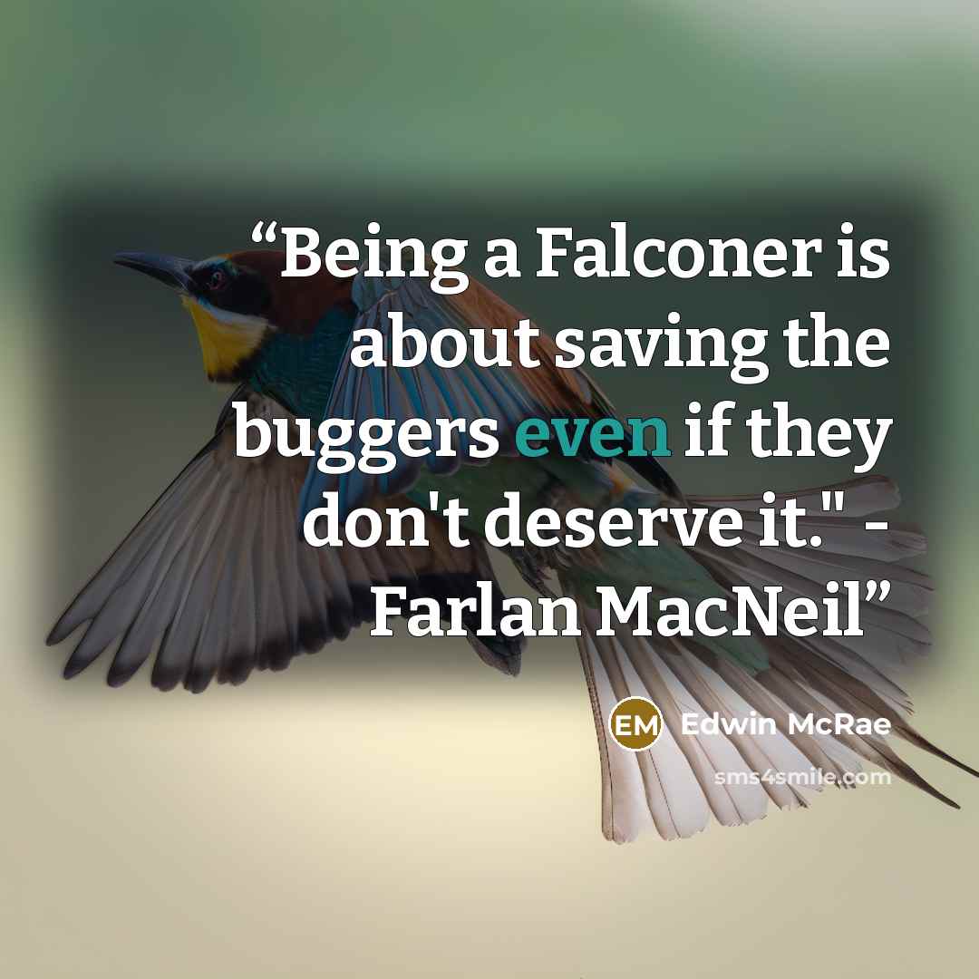“Being a Falconer is about saving the buggers even if they don't deserve it." - Farlan MacNeil” quote by Edwin McRae