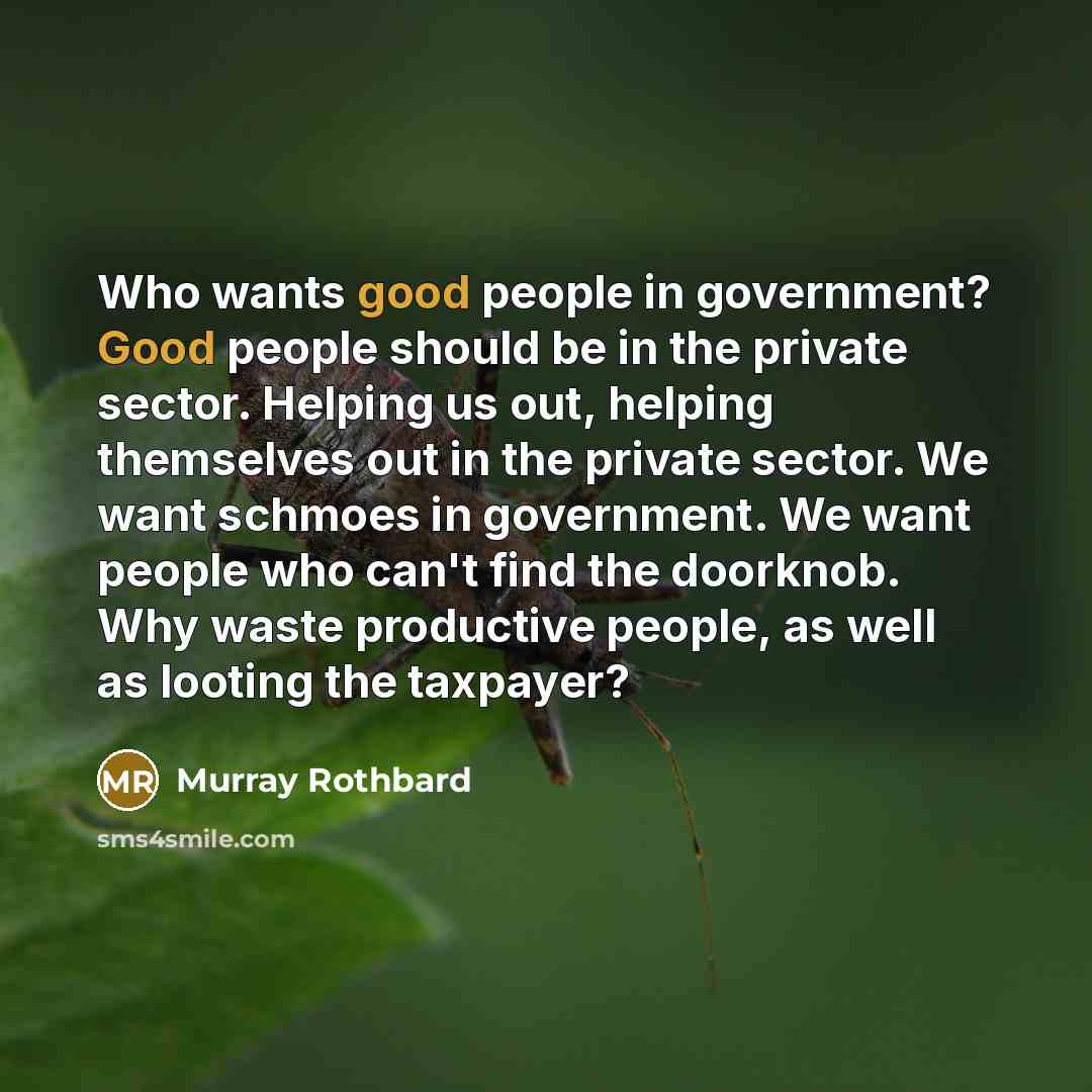 “Who wants good people in government? Good people should be…” quote by Murray Rothbard