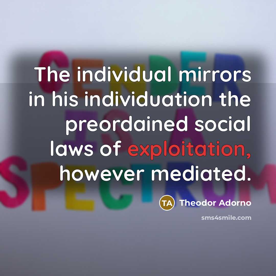 “The individual mirrors in his individuation the preordained social laws…” quote by Theodor Adorno