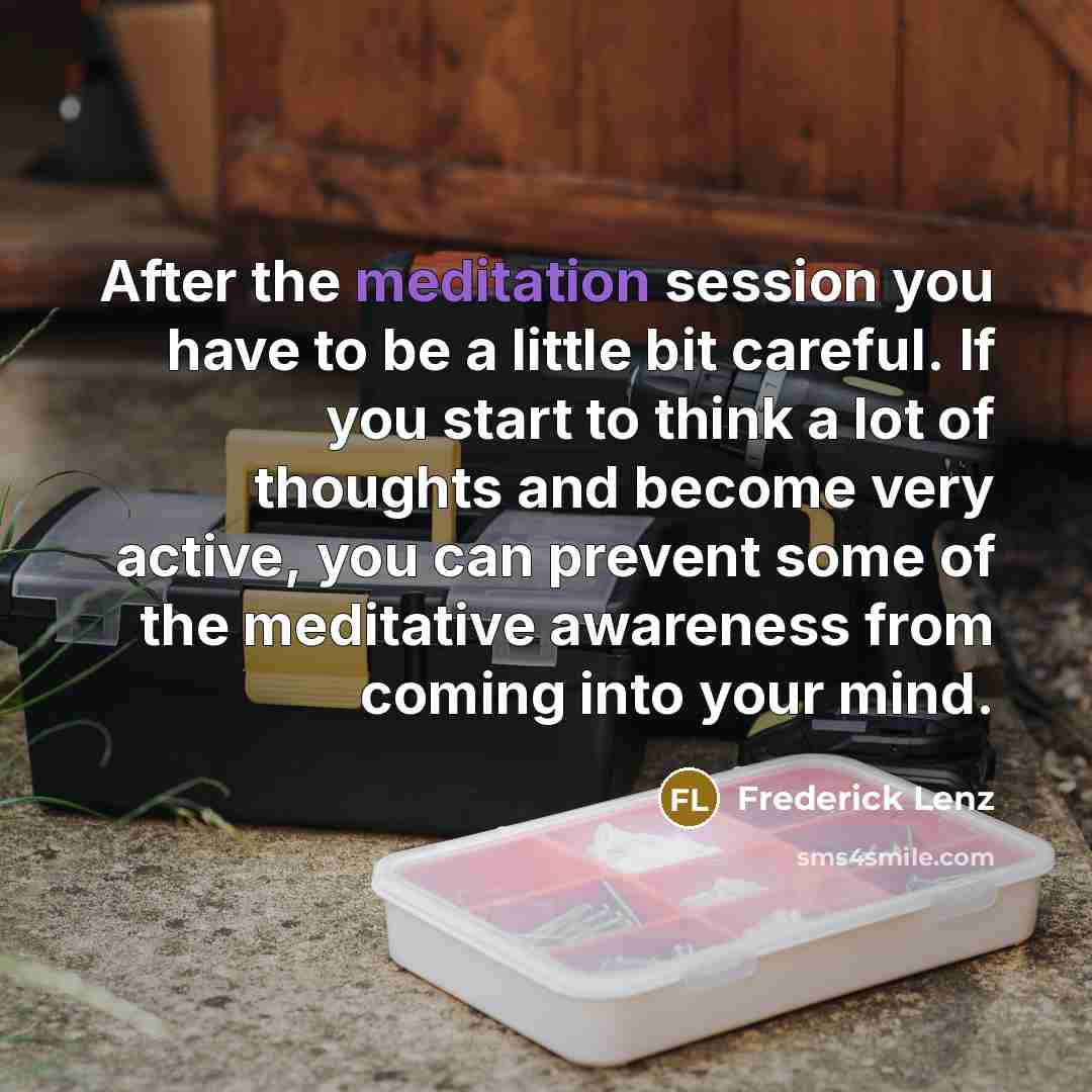 “After the meditation session you have to be a little…” quote by Frederick Lenz