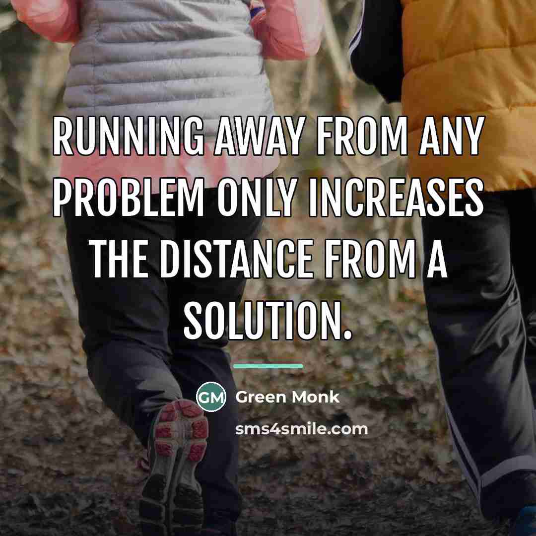 “Running away from any problem only increases the distance from…” quote by Green Monk