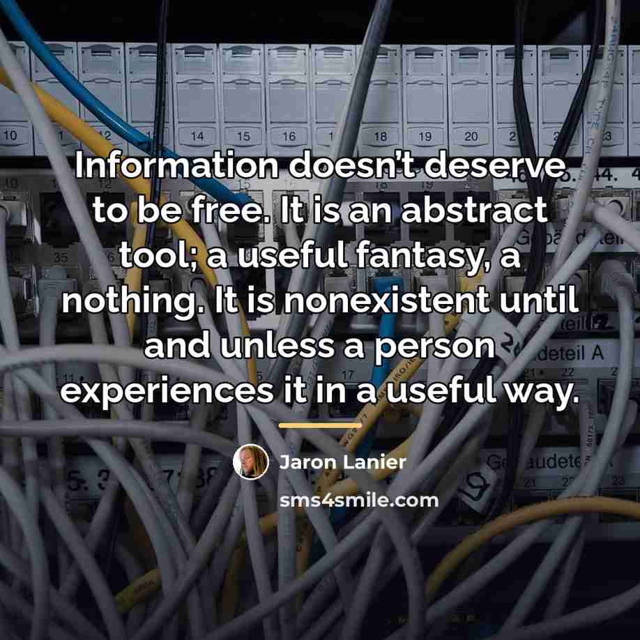 “Information doesn’t deserve to be free. It is an abstract…” quote by Jaron Lanier