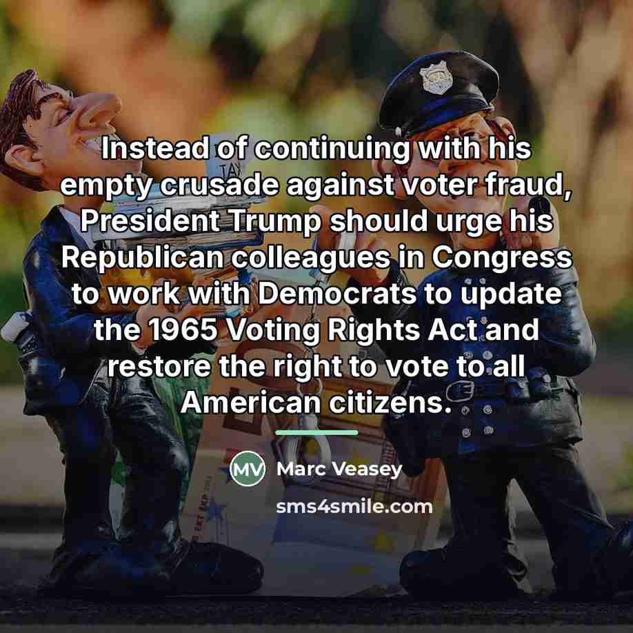 “Instead of continuing with his empty crusade against voter fraud,…” quote by Marc Veasey