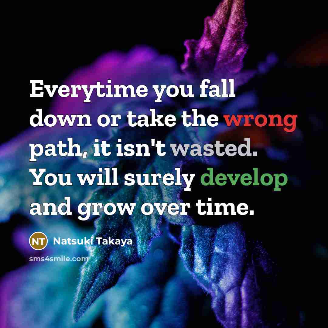 “Everytime you fall down or take the wrong path, it isn't wasted. You will surely develop and grow over time.” quote by Natsuki Takaya