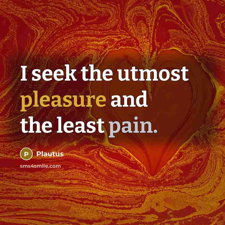 “I seek the utmost pleasure and the least pain.…” quote by Plautus