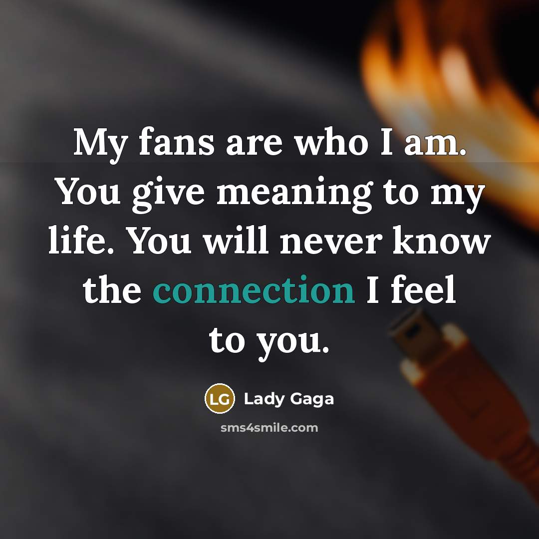 “My fans are who I am. You give meaning to my life. You will never know the connection I feel to you.” quote by Lady Gaga