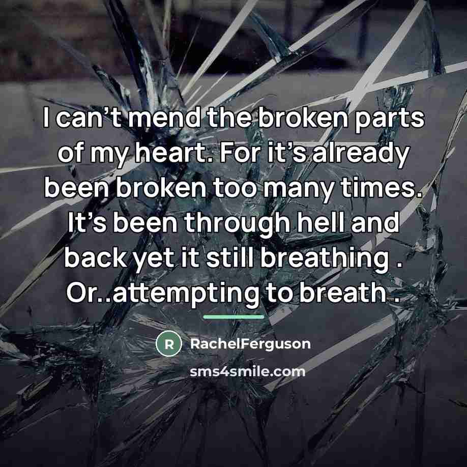 “I can't mend the broken parts of my heart. For…” quote by RachelFerguson