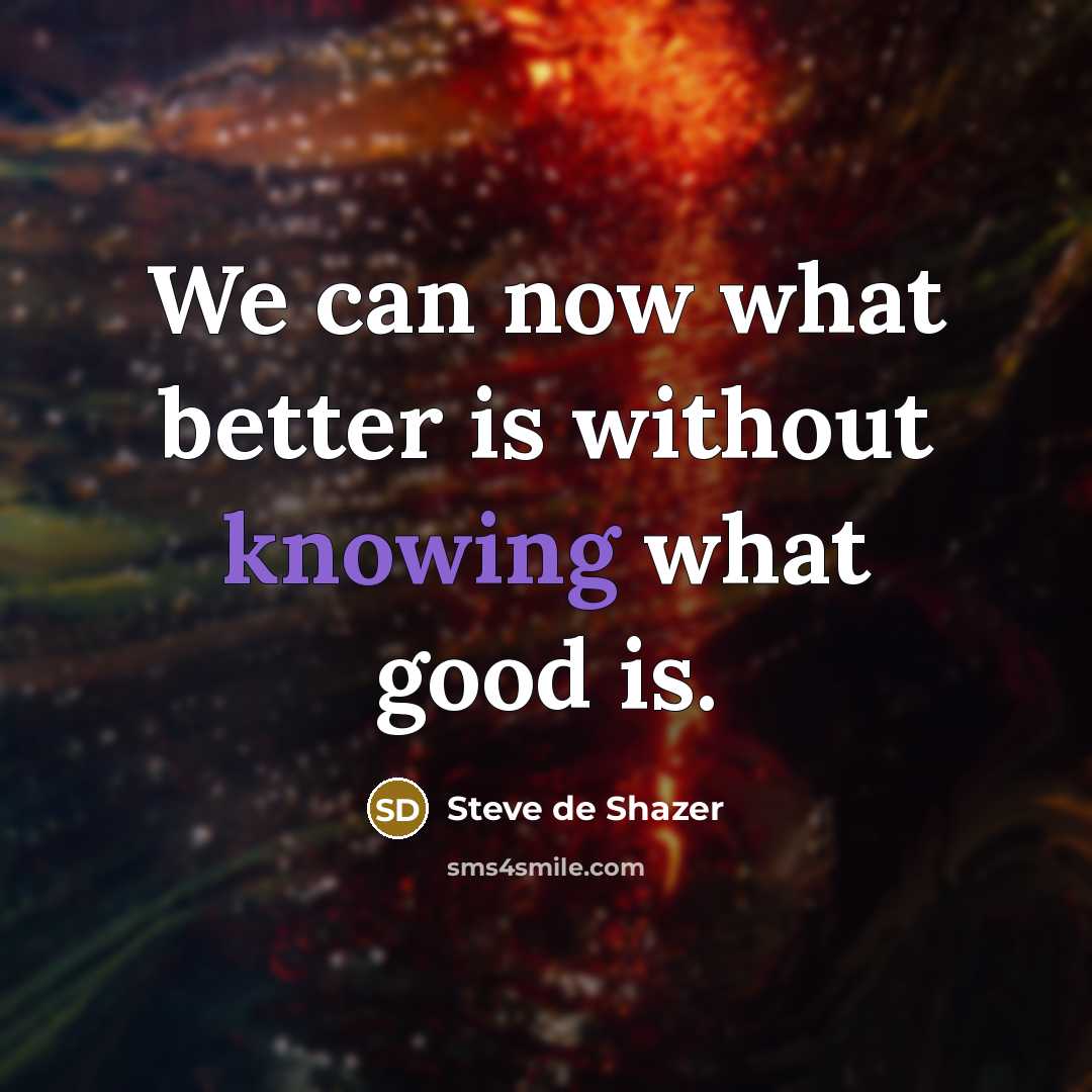 “We can now what better is without knowing what good…” quote by Steve de Shazer