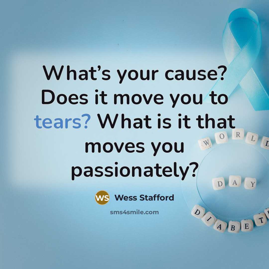 “What’s your cause? Does it move you to tears? What…” quote by Wess Stafford