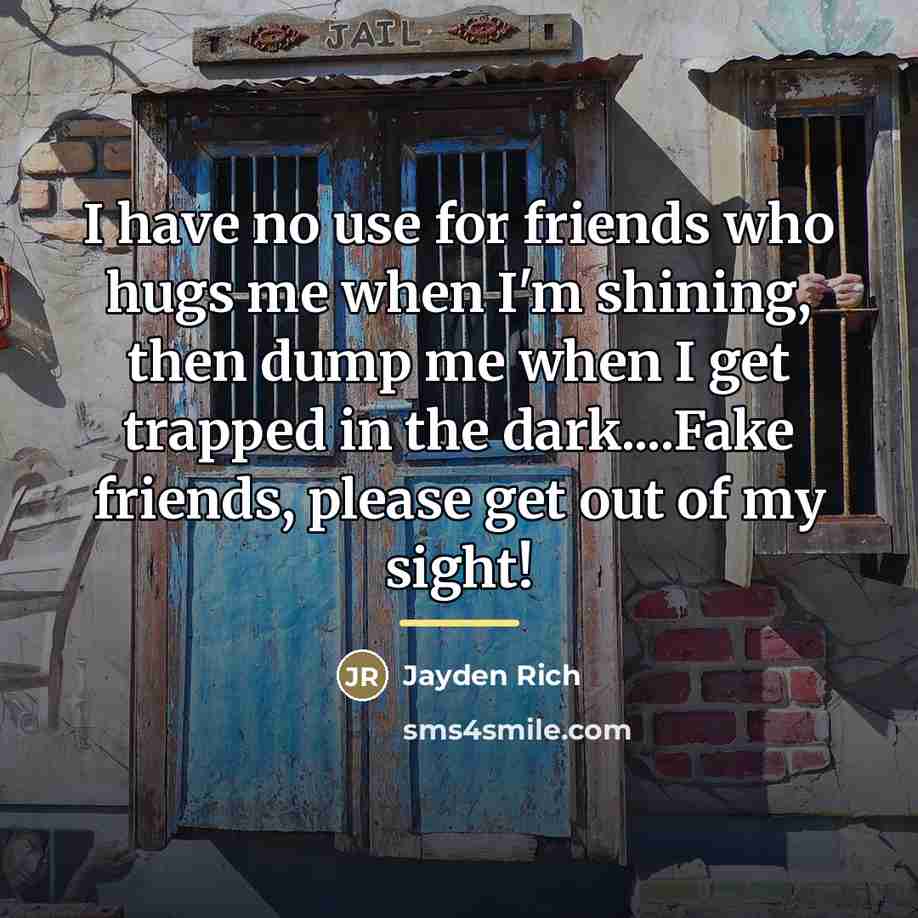 “I have no use for friends who hugs me when…” quote by Jayden Rich