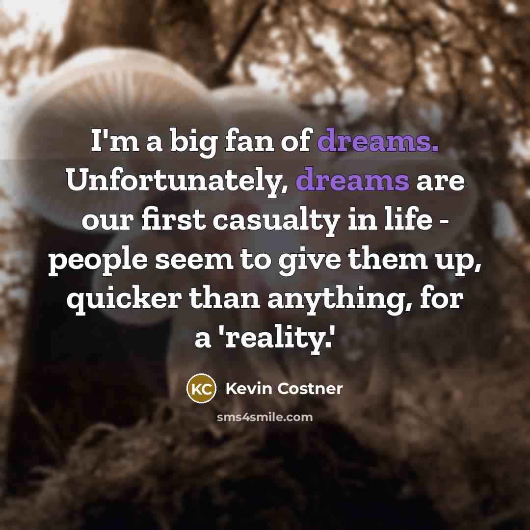 “I'm a big fan of dreams. Unfortunately, dreams are our…” quote by Kevin Costner