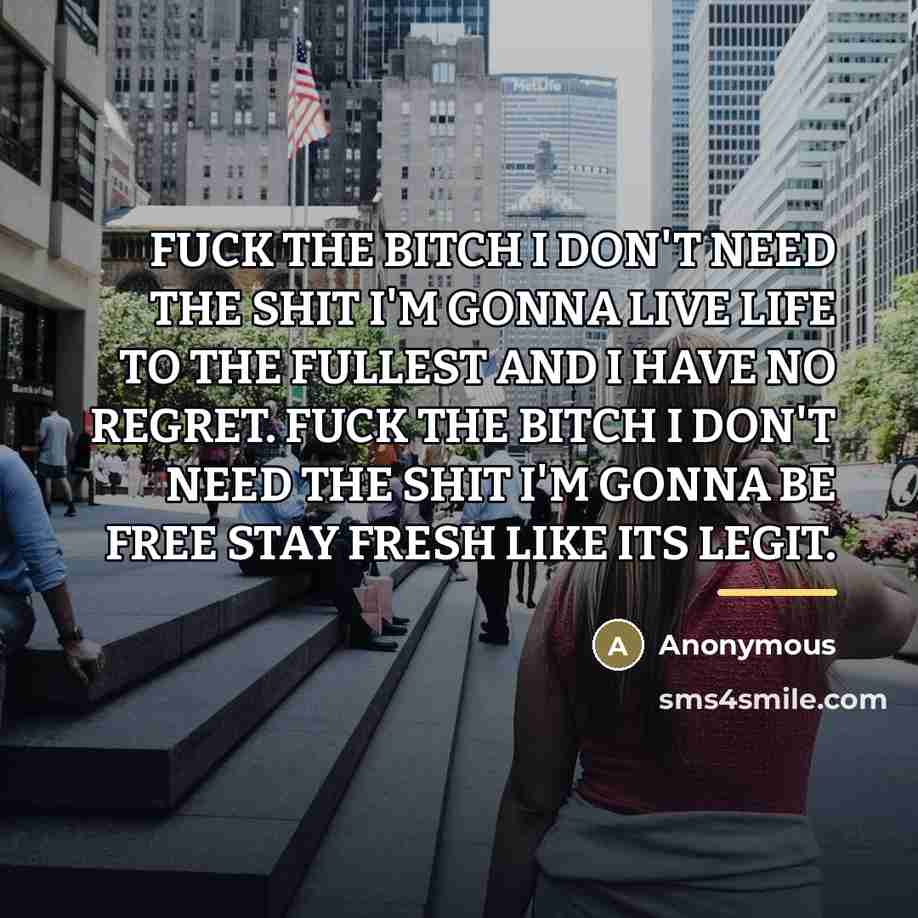 “FUCK THE BITCH I DON'T NEED THE SHIT I'M GONNA…” quote by Anonymous