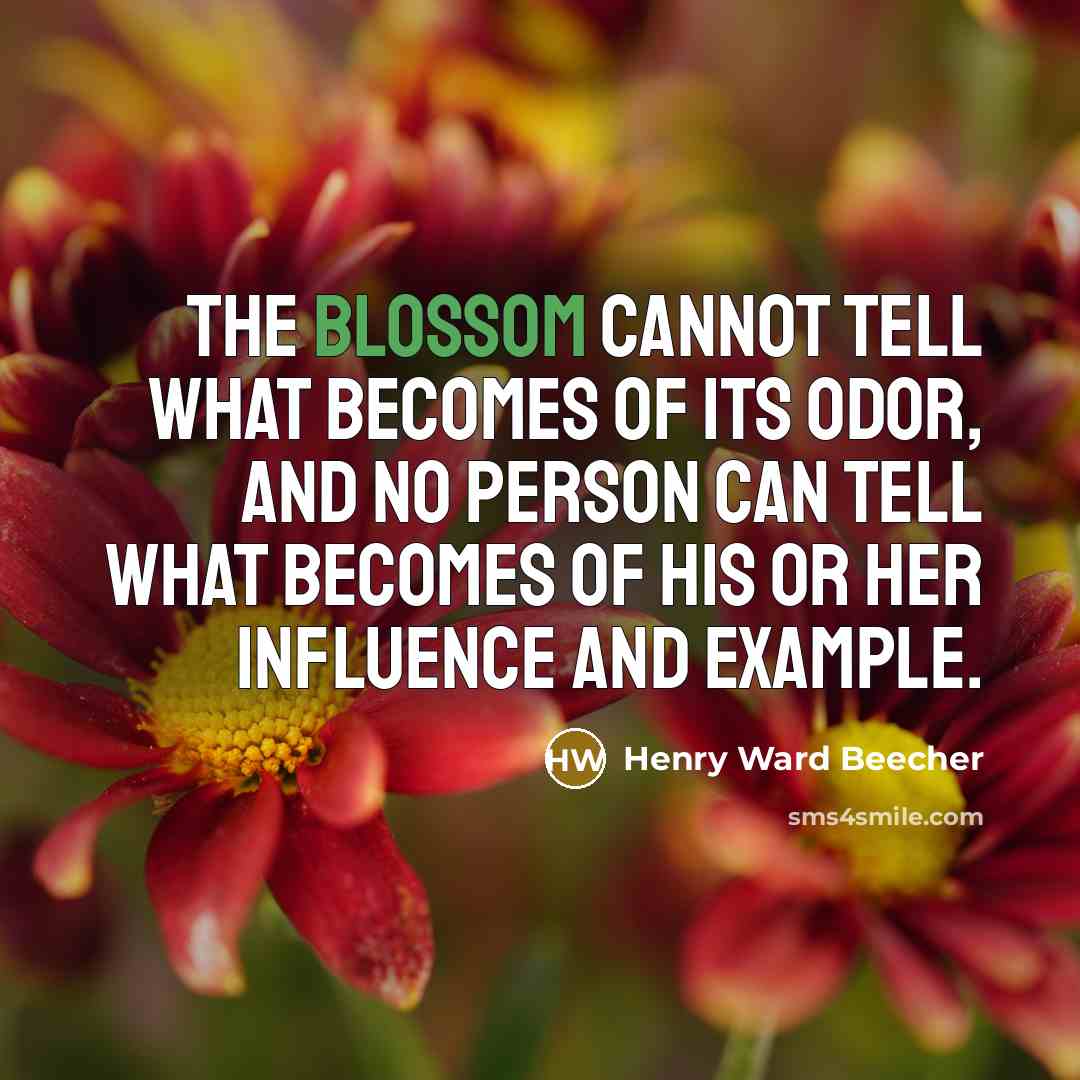 “The blossom cannot tell what becomes of its odor, and no person can tell what becomes of his or her influence and example.” quote by Henry Ward Beecher
