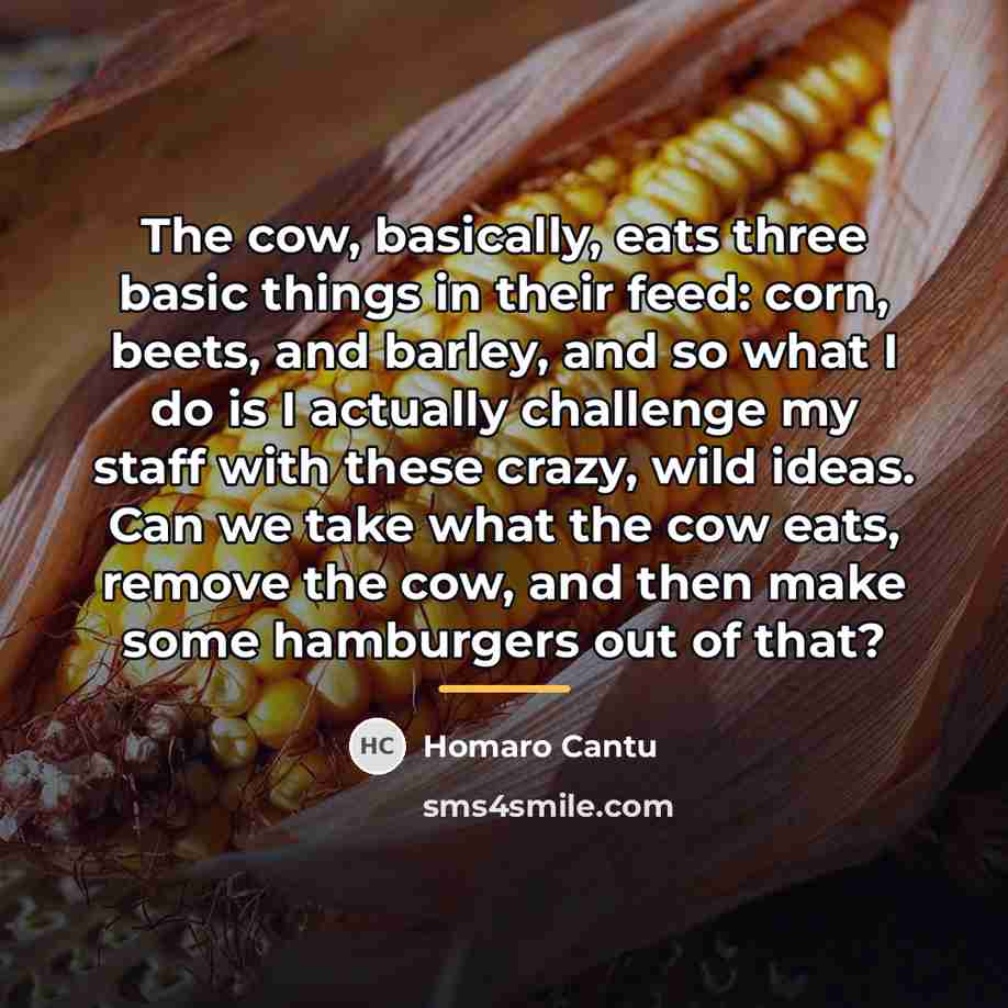 “The cow, basically, eats three basic things in their feed:…” quote by Homaro Cantu