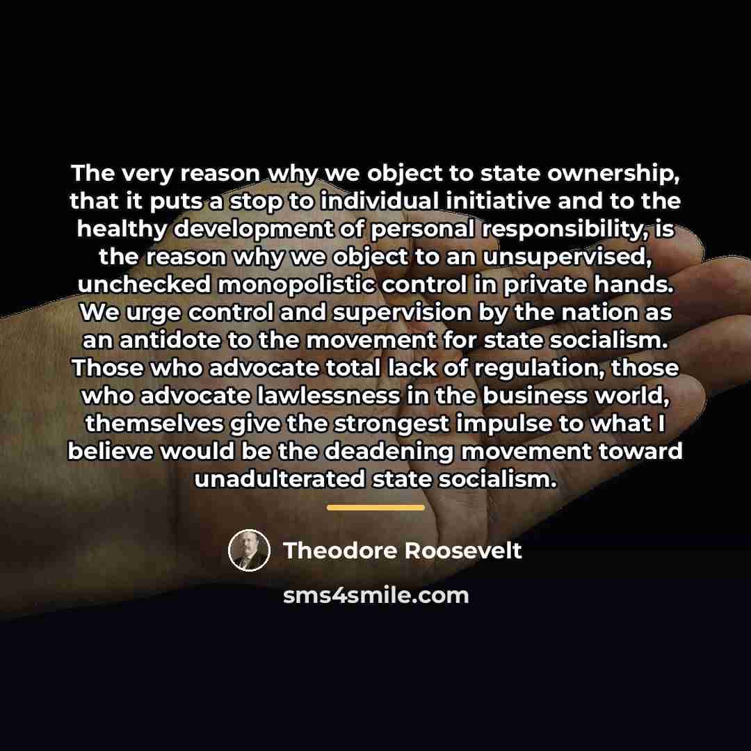 “The very reason why we object to state ownership, that…” quote by Theodore Roosevelt