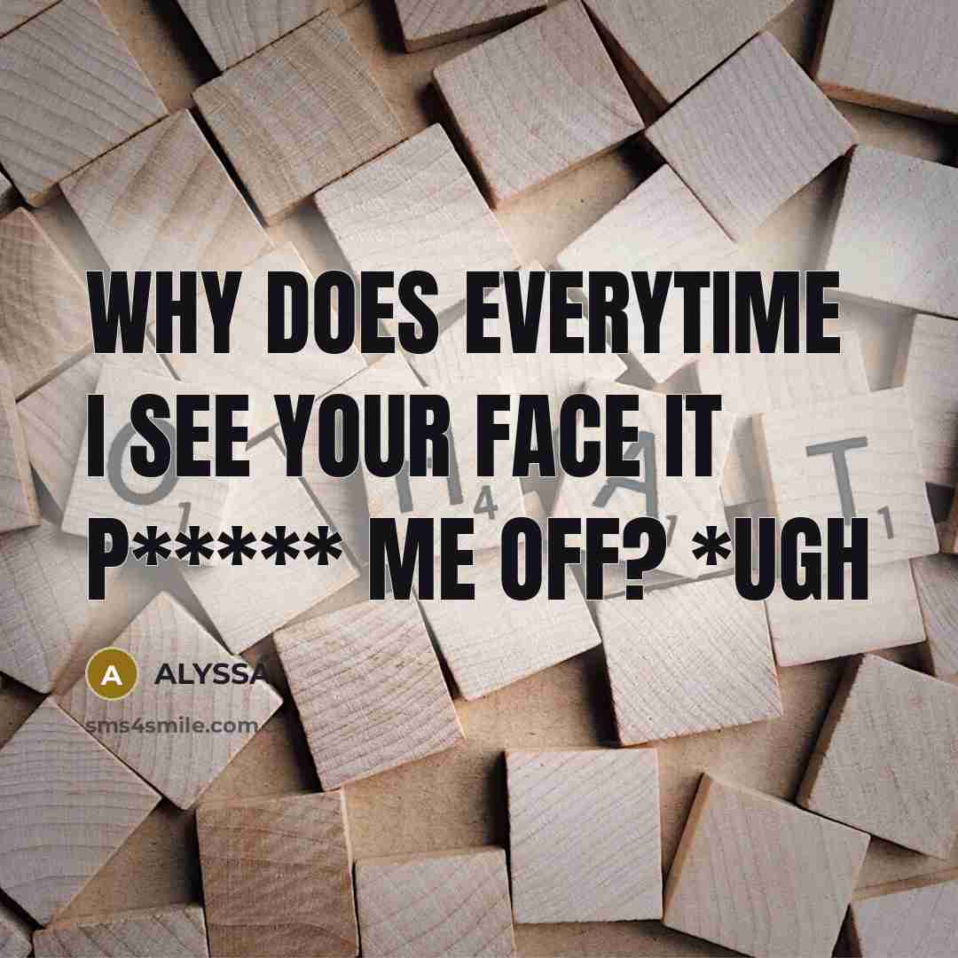 “WHY DOES EVERYTIME I SEE YOUR FACE IT P***** ME OFF? *ugh” quote by ALYSSA
