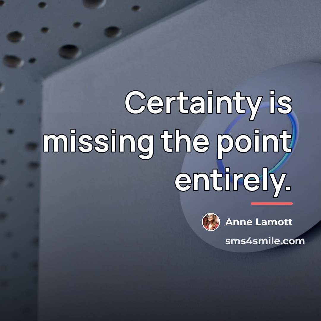 “Certainty is missing the point entirely.…” quote by Anne Lamott