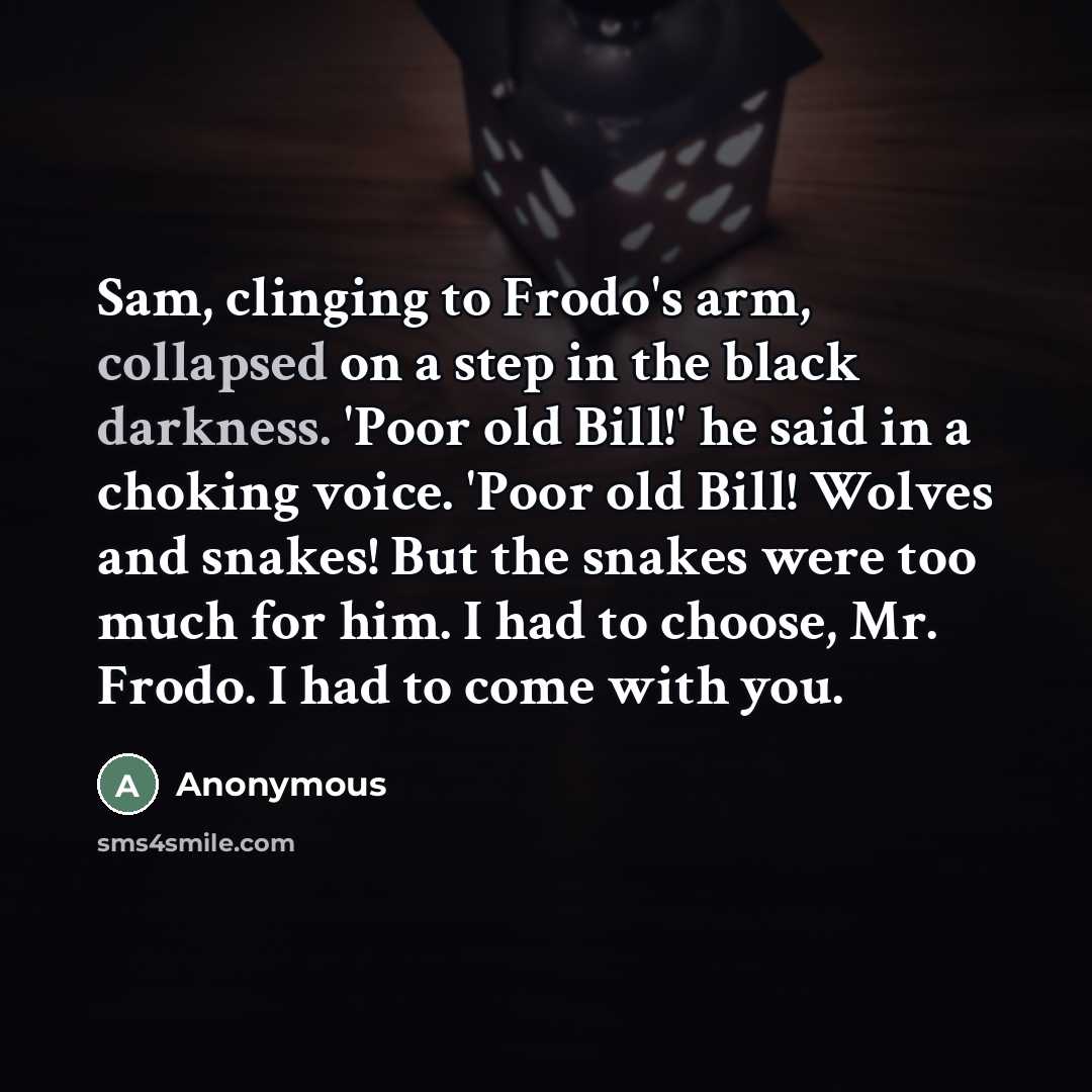 “Sam, clinging to Frodo's arm, collapsed on a step in…” quote by Anonymous