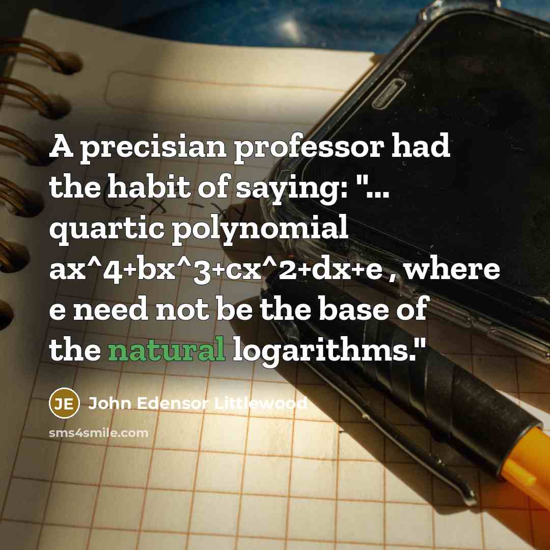 “A precisian professor had the habit of saying: "... quartic…” quote by John Edensor Littlewood