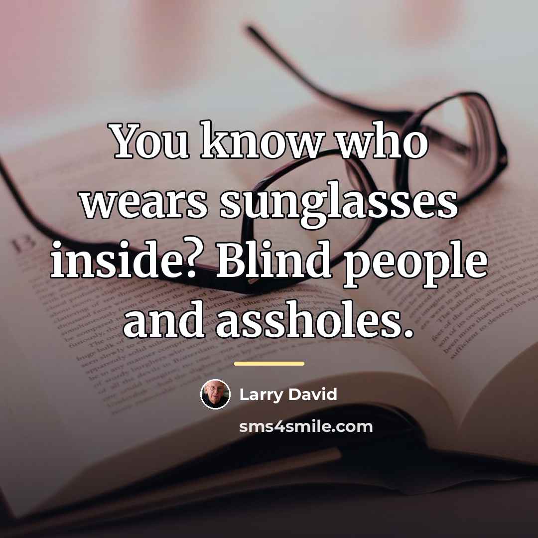 “You know who wears sunglasses inside? Blind people and assholes.…” quote by Larry David