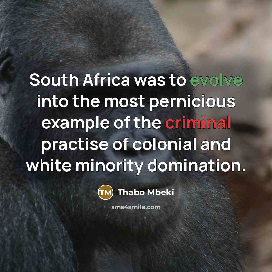 “South Africa was to evolve into the most pernicious example of the criminal practise of colonial and white minority domination.” quote by Thabo Mbeki