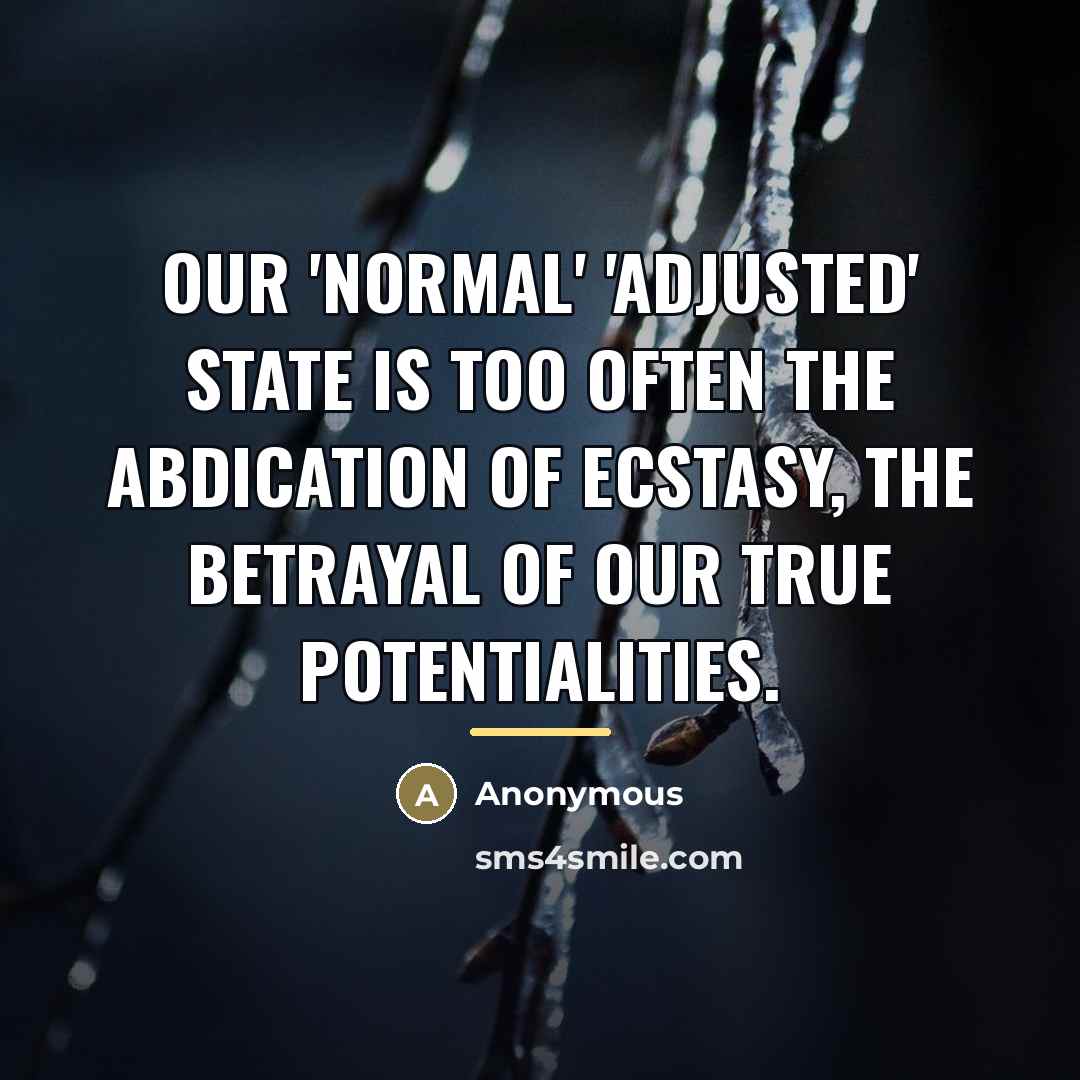 “Our 'normal' 'adjusted' state is too often the abdication of…” quote by Anonymous