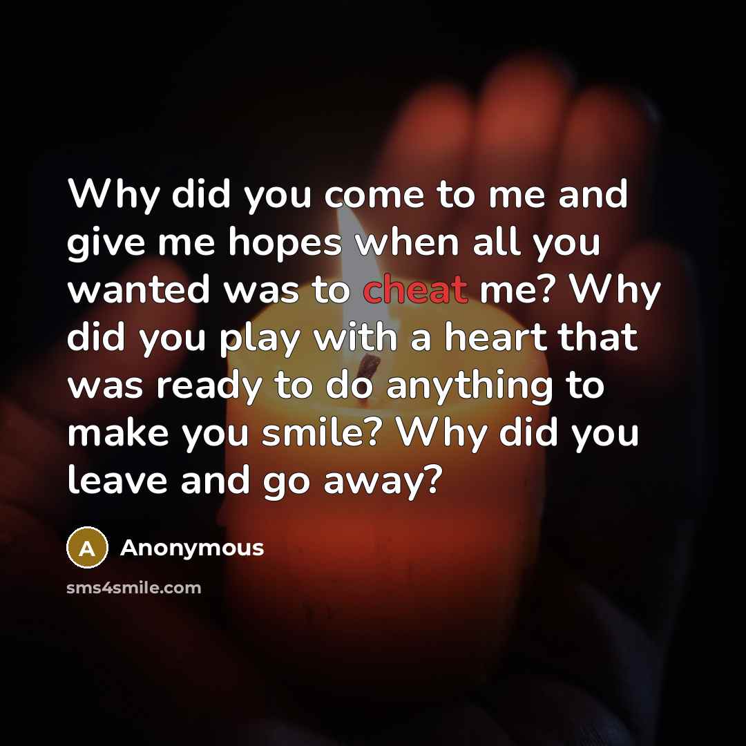 “Why did you come to me and give me hopes…” quote by Anonymous