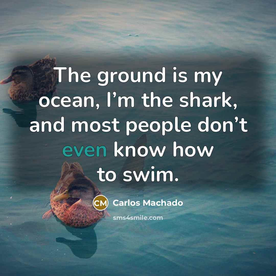 “The ground is my ocean, I’m the shark, and most…” quote by Carlos Machado