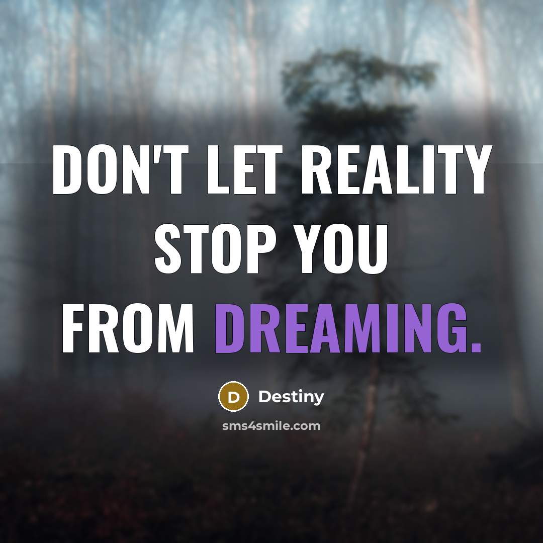 “Don't let reality stop you from dreaming.…” quote by Destiny