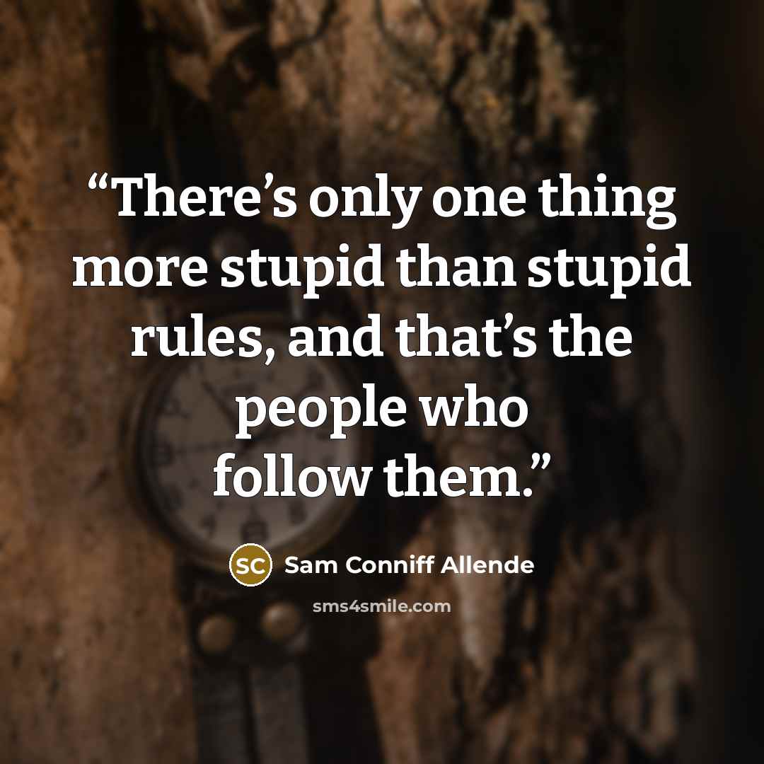 “There’s only one thing more stupid than stupid rules, and that’s the people who follow them.” quote by Sam Conniff Allende