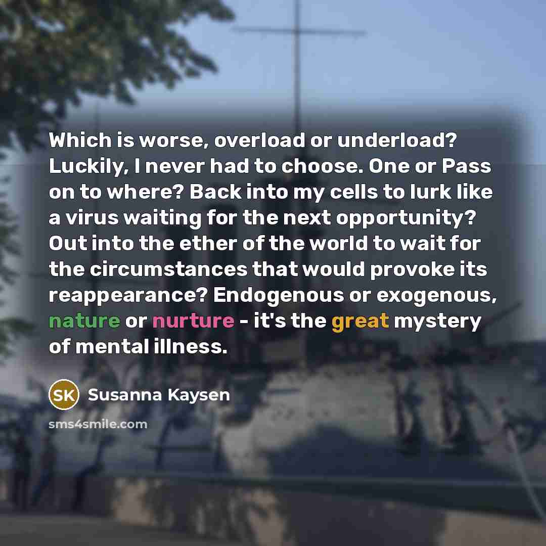“Which is worse, overload or underload? Luckily, I never had…” quote by Susanna Kaysen
