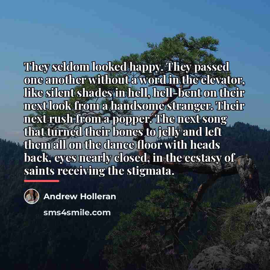 “They seldom looked happy. They passed one another without a…” quote by Andrew Holleran