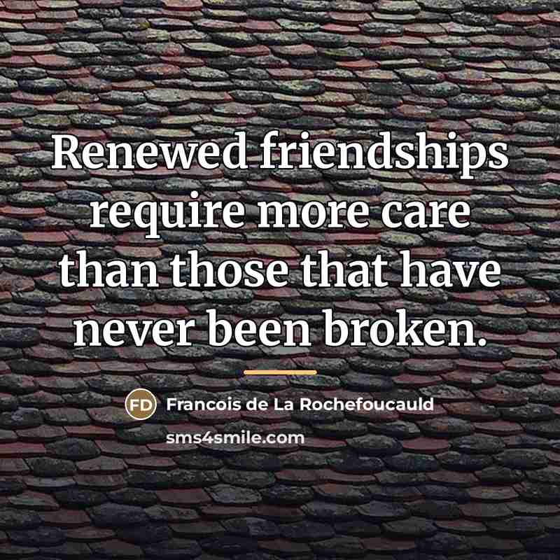 “Renewed friendships require more care than those that have never…” quote by Francois de La Rochefoucauld