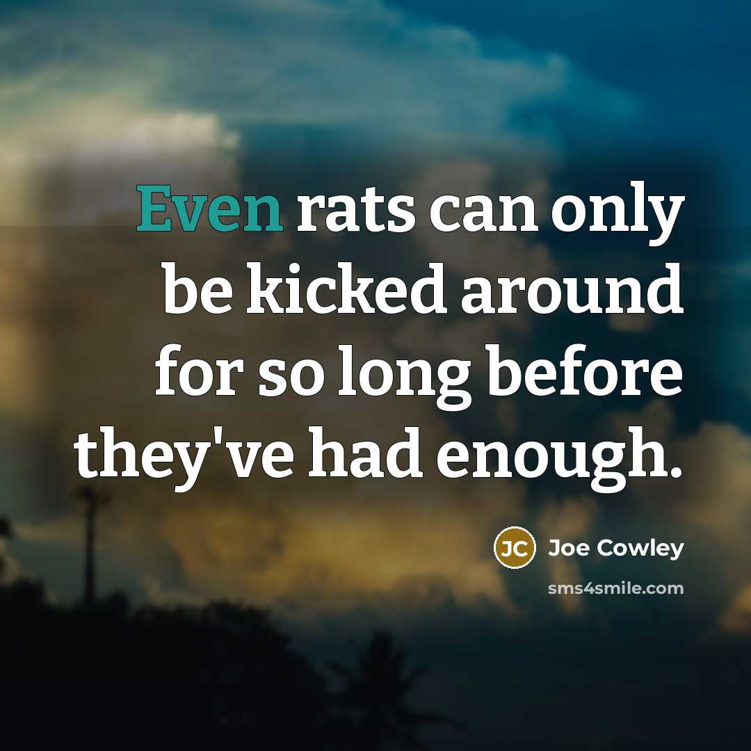 “Even rats can only be kicked around for so long…” quote by Joe Cowley