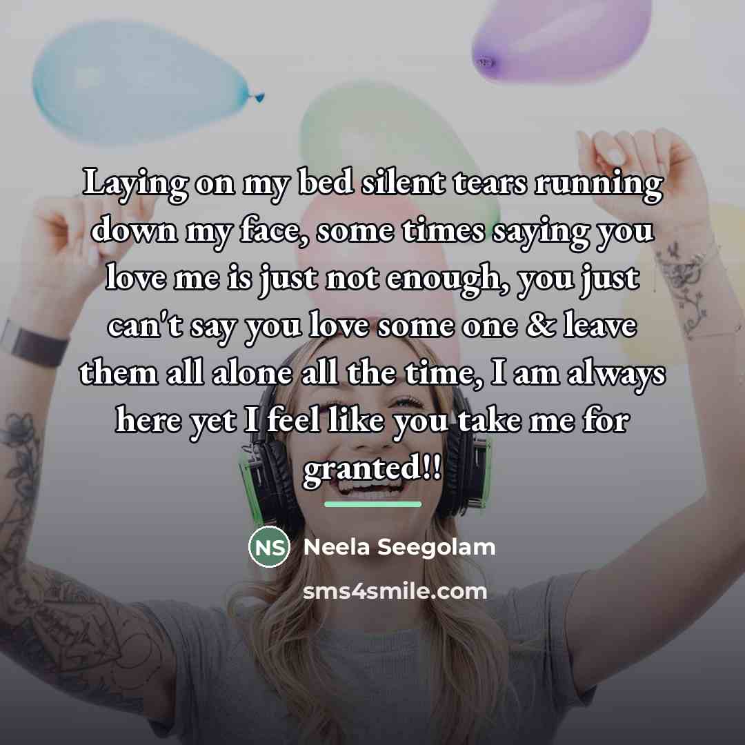 “Laying on my bed silent tears running down my face,…” quote by Neela Seegolam