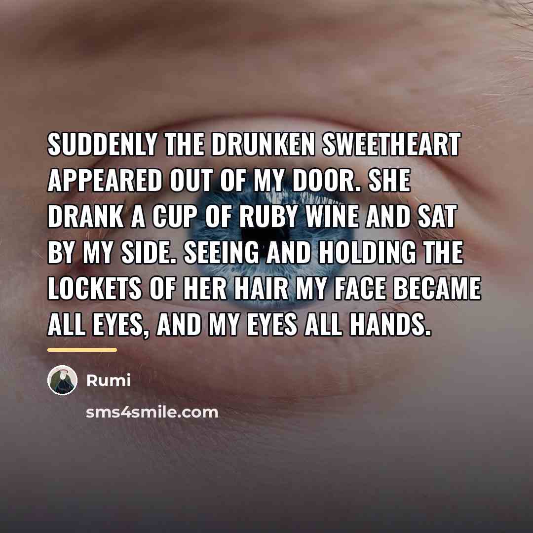 “Suddenly the drunken sweetheart appeared out of my door. She…” quote by Rumi