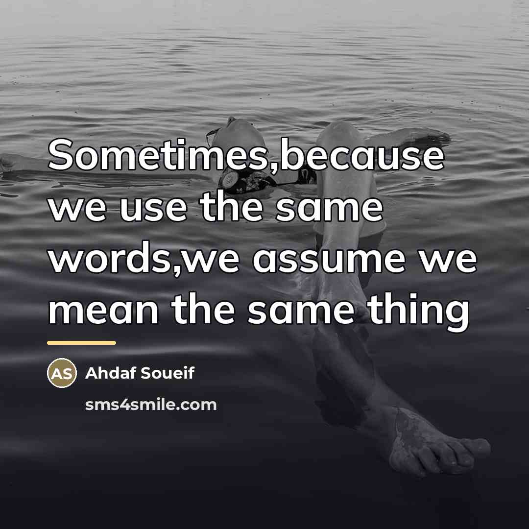 “Sometimes,because we use the same words,we assume we mean the…” quote by Ahdaf Soueif