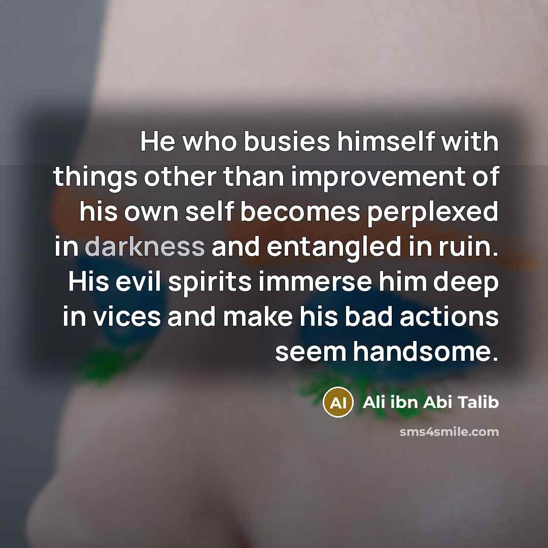 “He who busies himself with things other than improvement of…” quote by Ali ibn Abi Talib